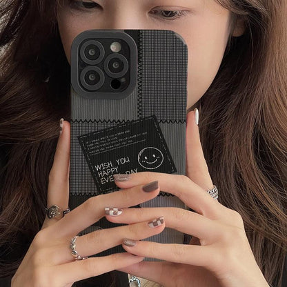 Cute Black Smiley Letter Phone Case Cover for iPhone 14, 13, 11, 12 Pro, XS Max, 6, 7, 8 Plus, X Mini, XR - Touchy Style .