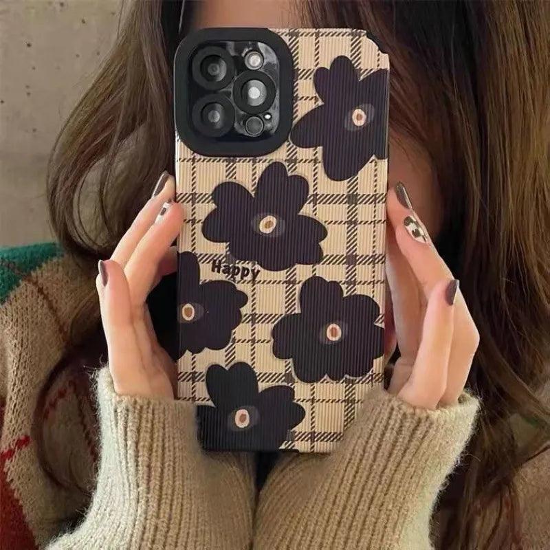 Cute Checkered Flowers Phone Case for iPhone 11, 12, 13, 14, Pro Max, 14  Plus, X, XS Max, XR, 12, 13 Mini, 7, 8 Plus