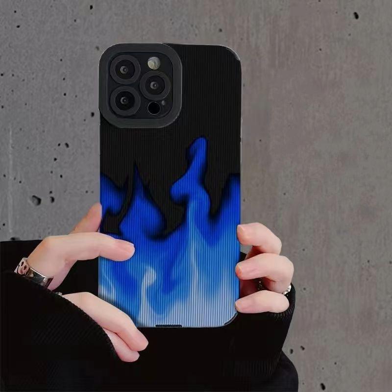 Cute Gradient Blue Fire Phone Case for iPhone 14, 13, 11, 12 Pro