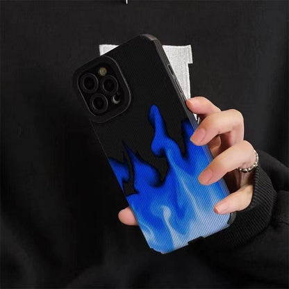 Cute Gradient Blue Fire Phone Case for iPhone 14, 13, 11, 12 Pro, XS Max, Mini, 6, 7, 8 Plus, X, XR - Cover - Touchy Style .