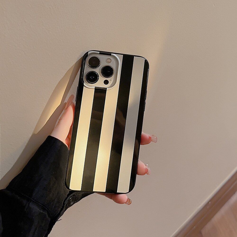 Cute Luxury Retro Glossy Striped Phone Cases for iPhone 14, 13, 12