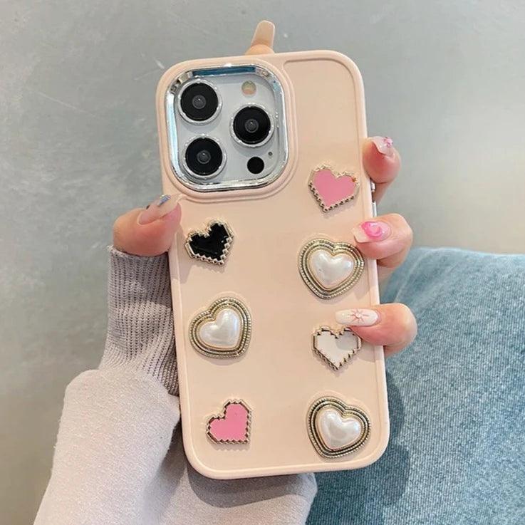 Cute Phone Case BCPC For iPhone 15, 14, 13, 12, or 11 Pro Max - 3D Pearl &amp; Heart - Touchy Style .