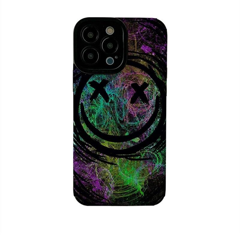Cute Smiley Face Color Graffiti Phone Case Cover for iPhone 14, 11, 12, 13, Pro, XS Max, Mini, 6, 7, 8 Plus, X, XR, and SE - Touchy Style .