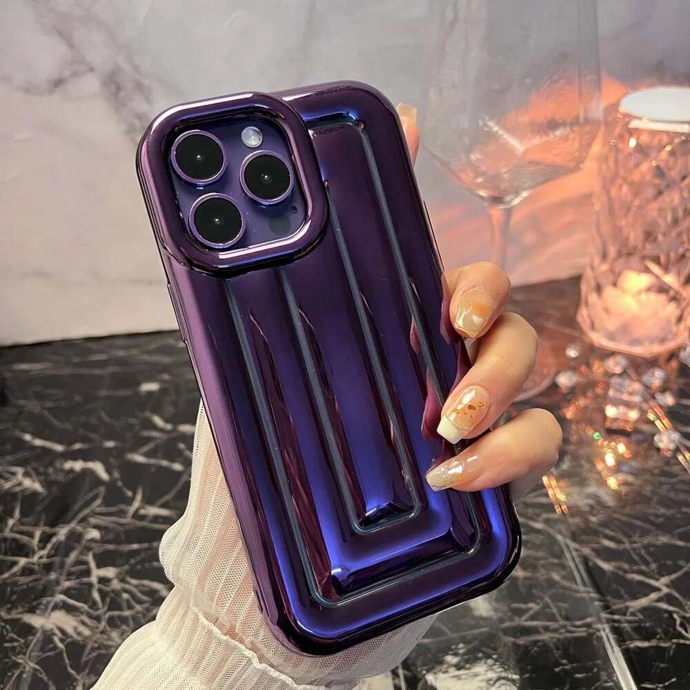 Electroplated 3D Stripe Soft Case for iPhone 14 13 12 Pro Max 11 14Plus  Shell Shockproof Luggage Box Air-Bags Glossy Cover Funda