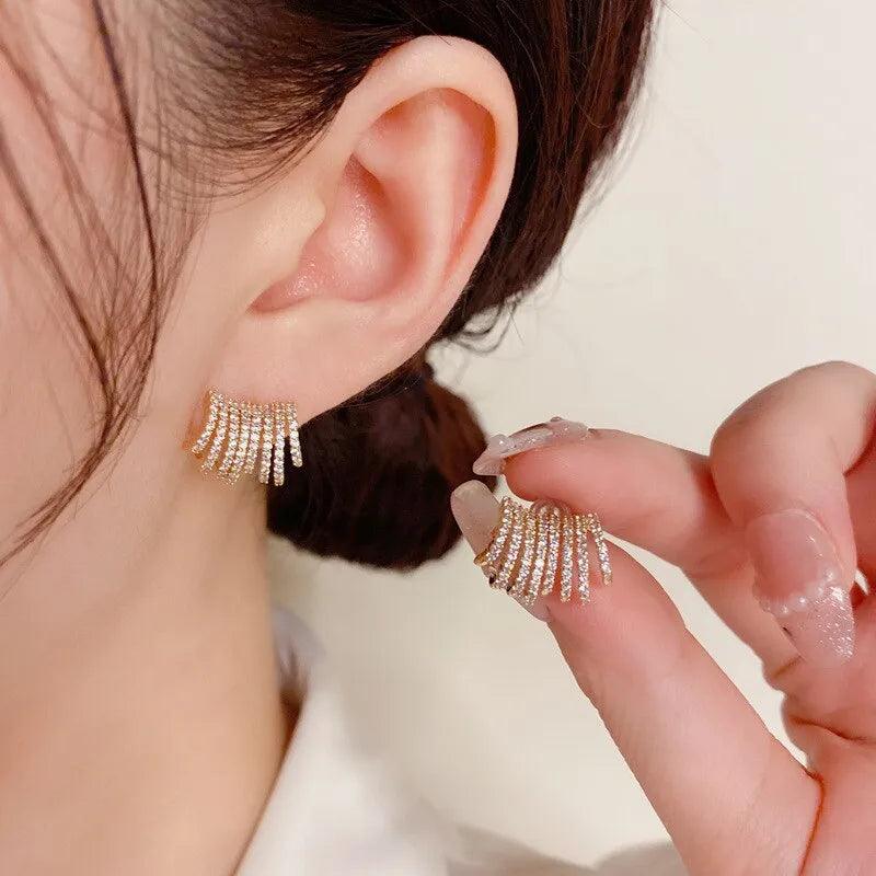 Geometric Metal Charm Korean Stud Earrings - RM230 Jewelry - Touchy Style .