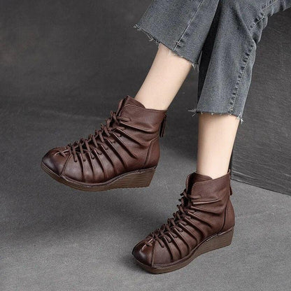 Handmade Leather Wedge Heels Ankle Boots - AZ332 Women&
