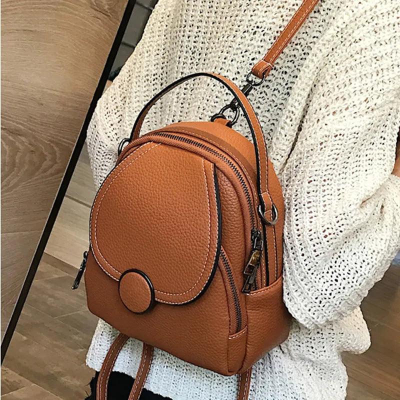 Leather Cool Backpack Mini Soft Touch Multi-Function Small Backpack - Touchy Style .