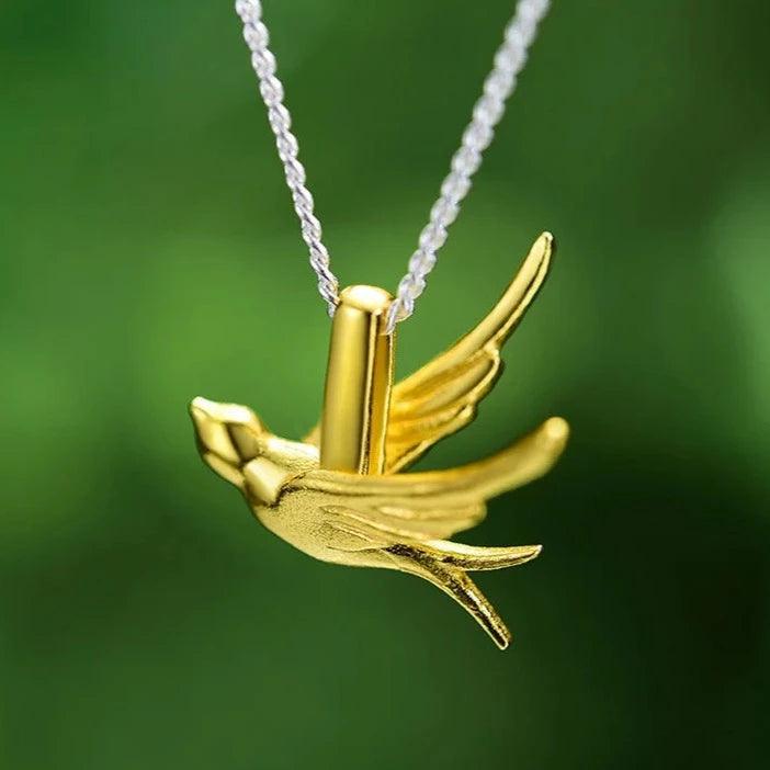 LFJE0201 Exquisite Small Swallow Necklace Charm - 925 Sterling Silver Jewelry - Touchy Style