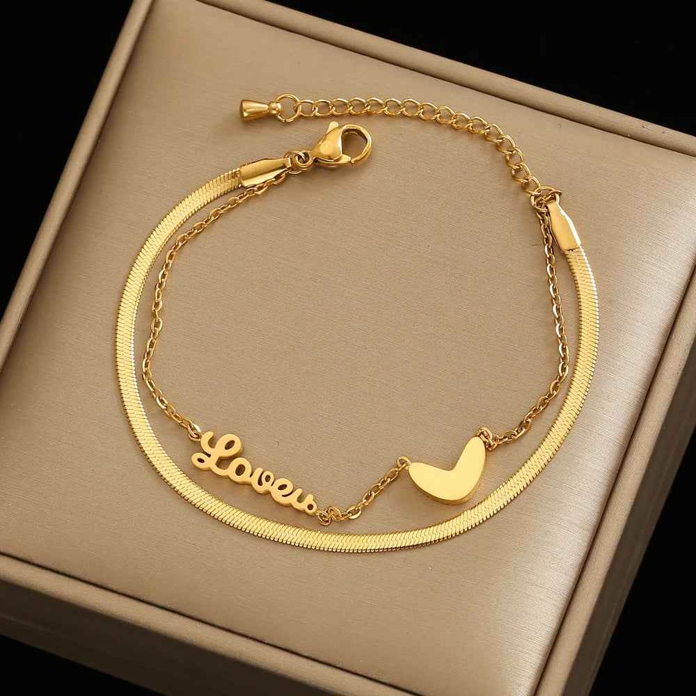 Multilayer Bracelet Charm Jewelry KKS0309 Stainless Steel Lovers Heart Shape - Touchy Style