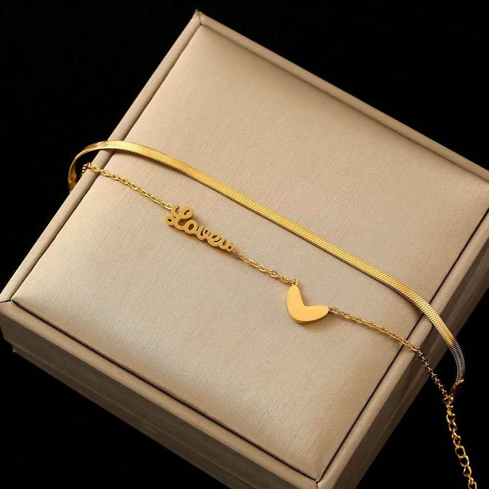 Multilayer Bracelet Charm Jewelry KKS0309 Stainless Steel Lovers Heart Shape - Touchy Style