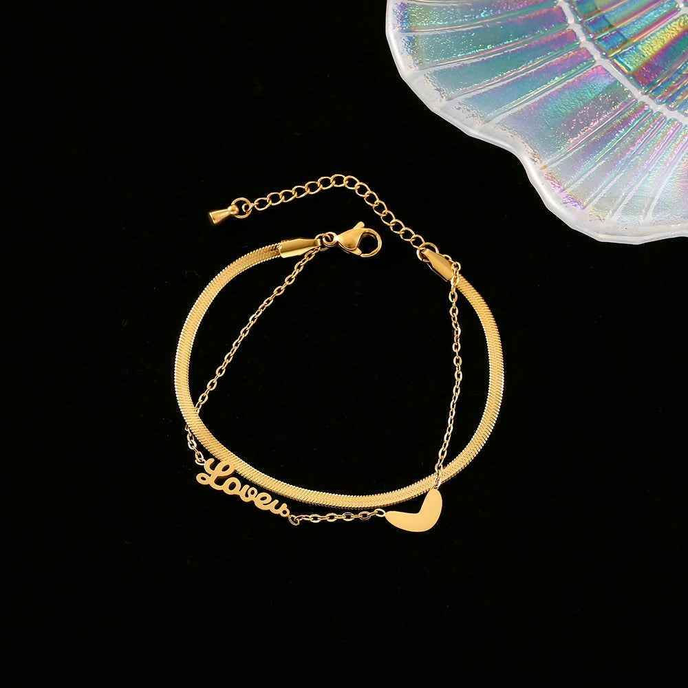 Multilayer Bracelet Charm Jewelry KKS0309 Stainless Steel Lovers Heart Shape - Touchy Style