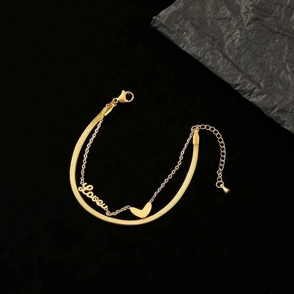 Multilayer Bracelet Charm Jewelry KKS0309 Stainless Steel Lovers Heart Shape - Touchy Style