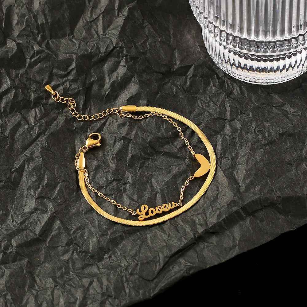 Multilayer Bracelet Charm Jewelry KKS0309 Stainless Steel Lovers Heart Shape - Touchy Style