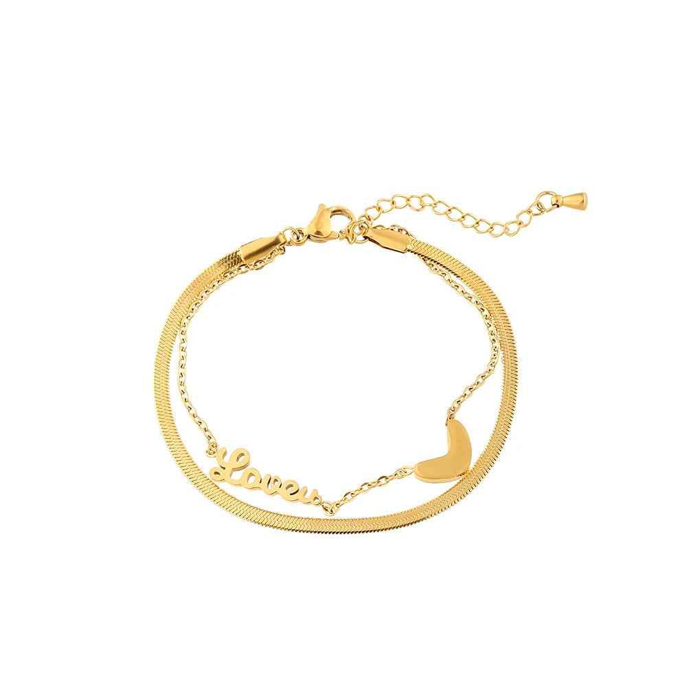 Multilayer Bracelet Charm Jewelry KKS0309 Stainless Steel Lovers Heart Shape - Touchy Style