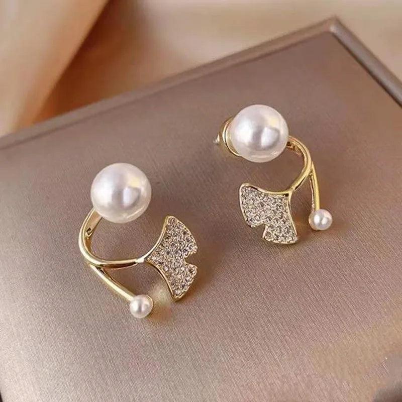 Pearl Hanging Earrings Charm Jewelry ECJTX45 Exquisite Ginkgo Leaves - Touchy Style .
