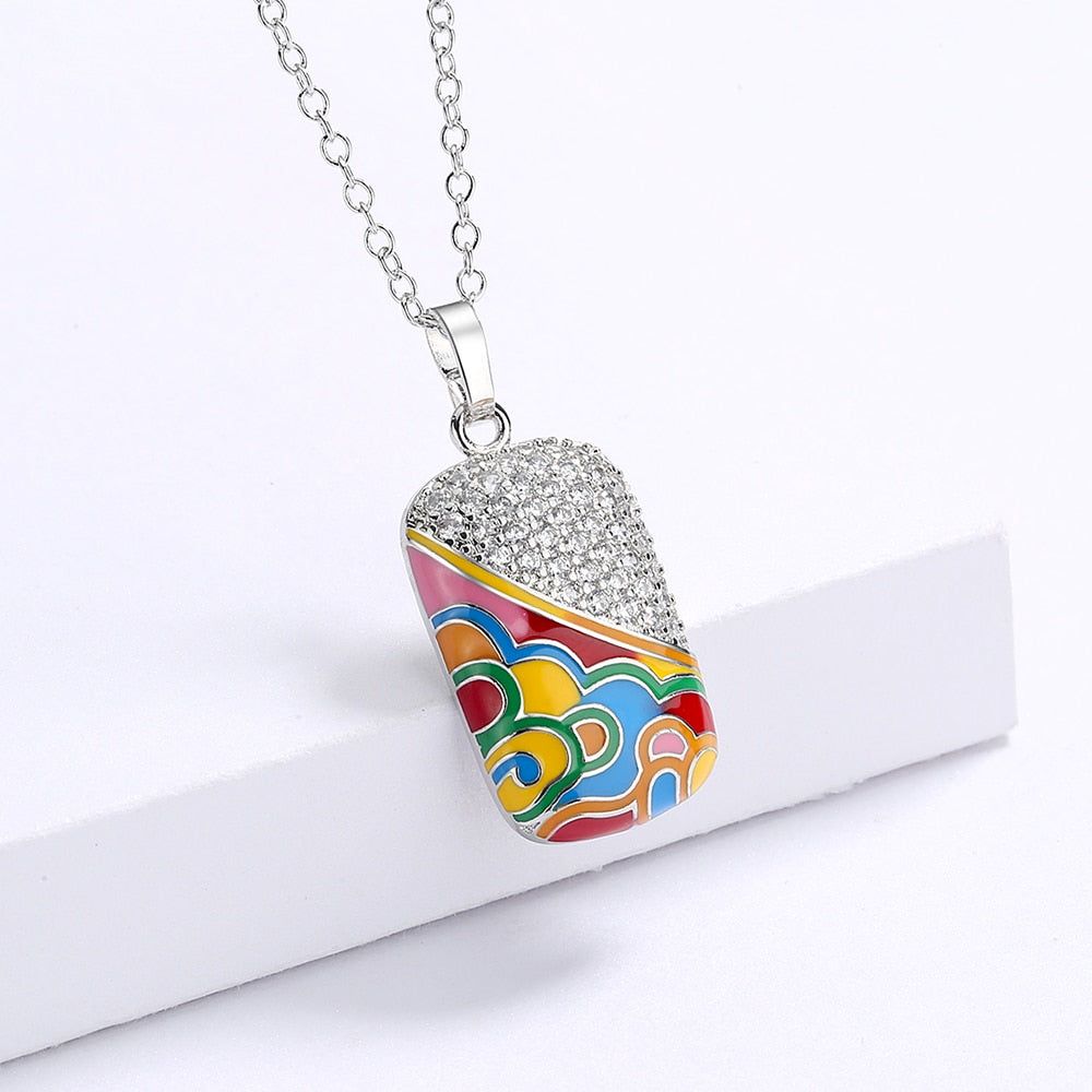 Necklace with enamel pendant in 925 sterling silver