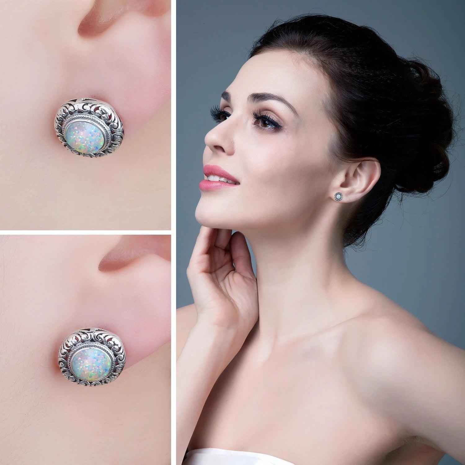 Round Gemstone 925 Sterling Silver Earrings Charm Jewelry JOS0353 - Touchy Style