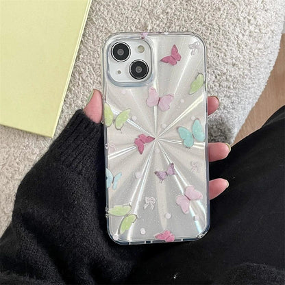 TSP3 Cute Phone Case for iPhone 15, 14, 13, and 12 Pro Max - Laser Colorful Pattern and Pearl Bow Bracelet - Touchy Style