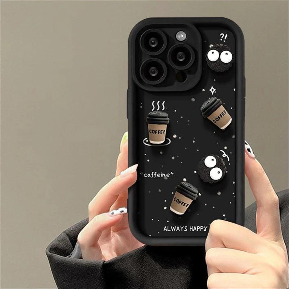 TSP6 Cute Phone Case for iPhone 15 Pro Max, 14 Pro Max, 13, 12 Pro, 11, X, and XR - Cartoon 3D Coffee Pattern - Touchy Style