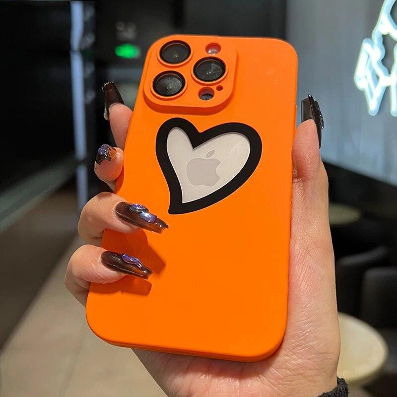 Ultra-Thin Cute Heart Hollow Phone Case for iPhone 14, 13, 12, 11 Pro Max,  14 Plus, and 11 with Matte Lens Film
