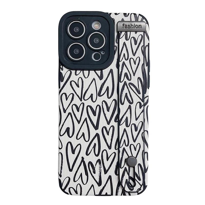 White Cute Graffiti Heart Phone Case for iPhone 14, 13, 12, 11 Pro Max, X, XR, XS Max, 7, 8 Plus, and SE - Touchy Style .