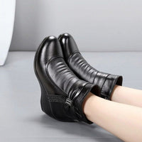 Women's Casual Shoes EJ932 - Leather Wedge Ankle Boots - Touchy Style .