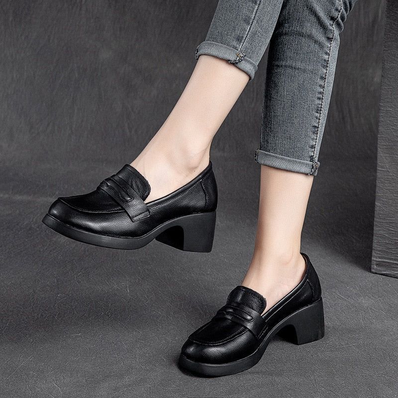 Women's Casual Shoes Genuine Leather Pumps Heels Handmade Concise Shallow  Leisure Ladies Shoes