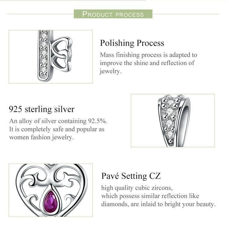 100% 925 Sterling Silver Happiness Key Heart Shape Pendant Charm Jewelry Without Chain - Touchy Style .