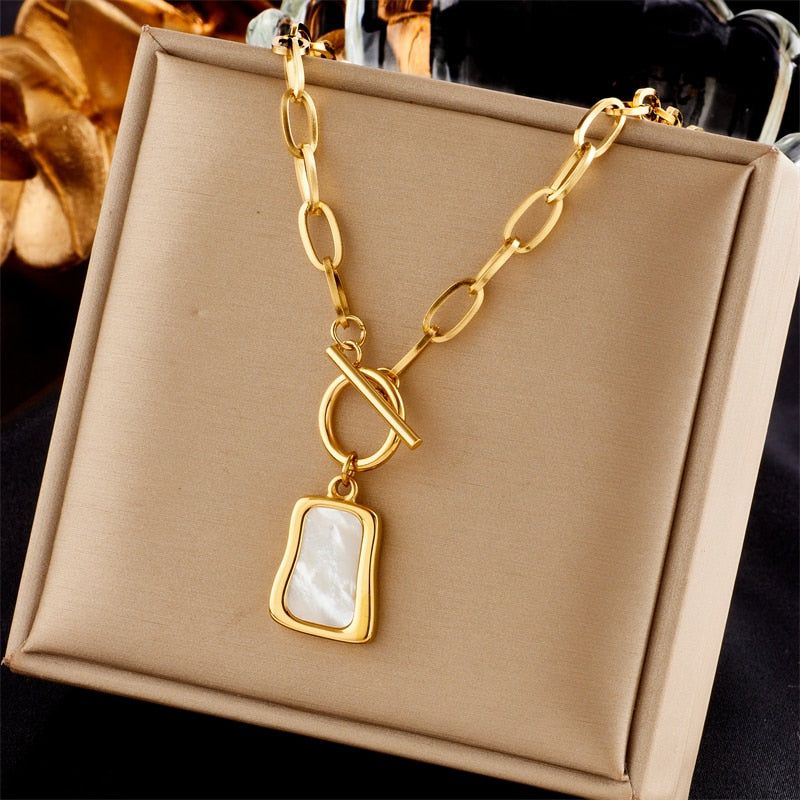 316L Stainless Steel Geometric Trapezoidal Necklace Charm Jewelry NCJOI43 - Touchy Style .