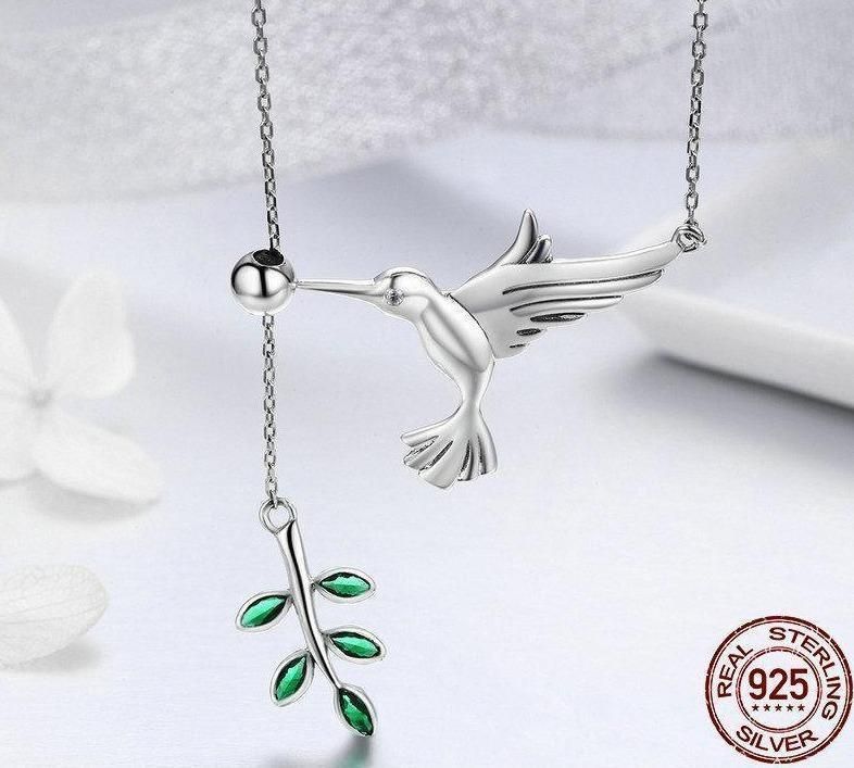925 Sterling Silver Spring Bird &amp; Tree Pendant Necklace Charm Jewelry - Touchy Style .