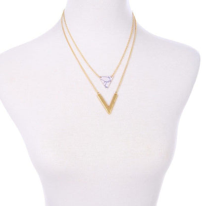 Artificial Marble Triangle Pendant Multi-Layer Necklaces Charm Jewelry KMOS0400 - Touchy Style .