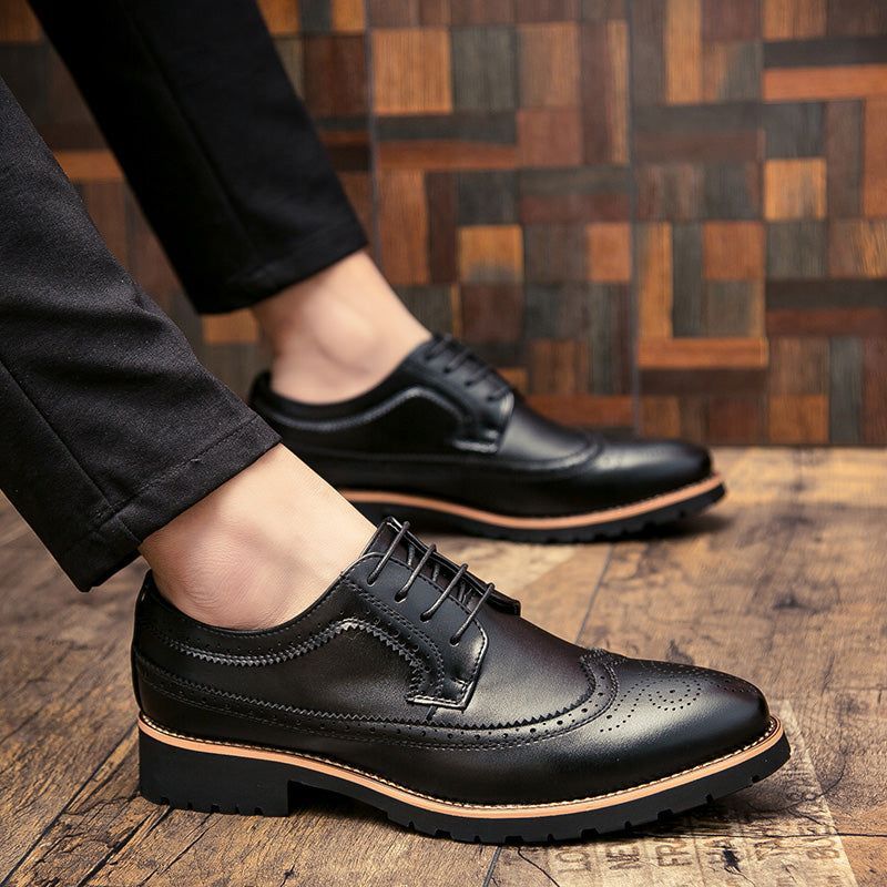 Classic Style Men Lace Up Vintage Leather Shoes Mens Leather Black Work  Shoes