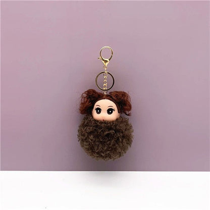 Cute Sleeping doll Fur Key chain Car Keychain Pom-Pom Curly hair doll plush ball doll Bag charm Cute Car Key Ring Jewelry - Touchy Style .