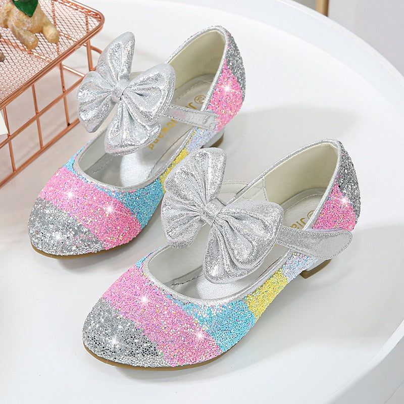 Girls Silver Low Heel Glitter & Rhinestone Shoe - Size: 13 | Pink Princess