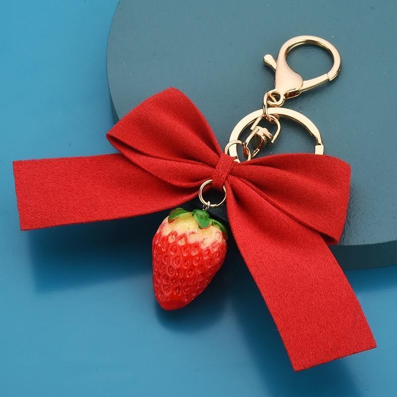 Touchy Style New Cartoon Strawberry Keychains Cute Fruit Key Chain Creative Custom Couple Ins Bag Pendant Car Leather Key Ring Color 2