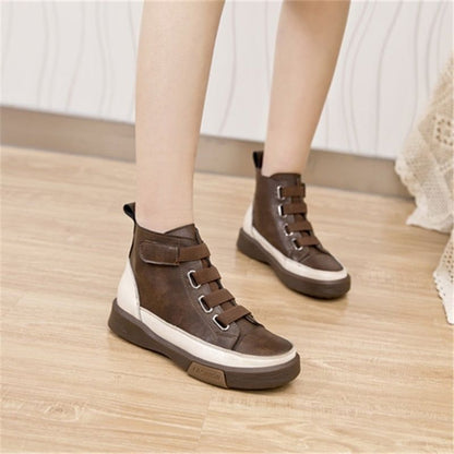 Platform Leather British Ankle Boots Women&
