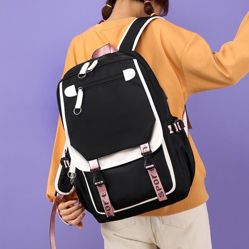 Kawaii Grid Pattern Women Backpack Fashion Multi Pocket Cute Female Backpack  College Student School Bags Girls Nylon Laptop Bag - AliExpress