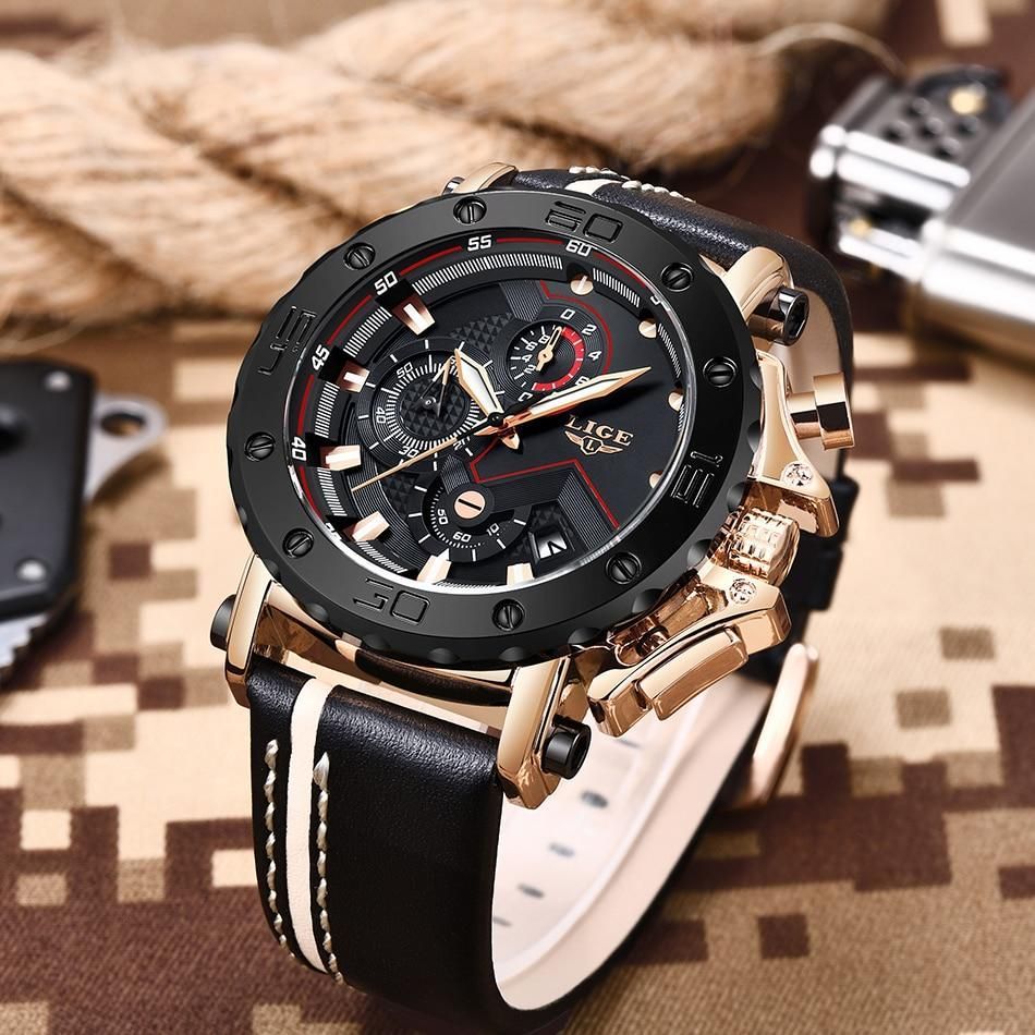 Men's Simple Watch LOS0907 Sport Waterproof Military Quartz Gold Black