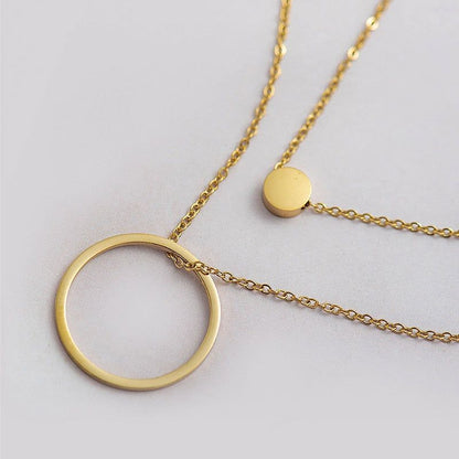 Stainless Steel Multilayer Necklaces Charm Jewelry Double Rounds SS0357 - Touchy Style .