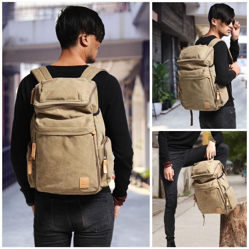 Canvas Men′ S Bag Backpack Fashionable Large Capacity Korean Style