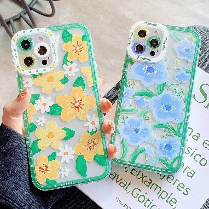 Yellow Blue Flower Cute Phone Cases For Huawei Honor 50 20 10 P30 P20 P40 P50 Mate 20 Lite Nova 5t 8 9 Pro - Touchy Style .