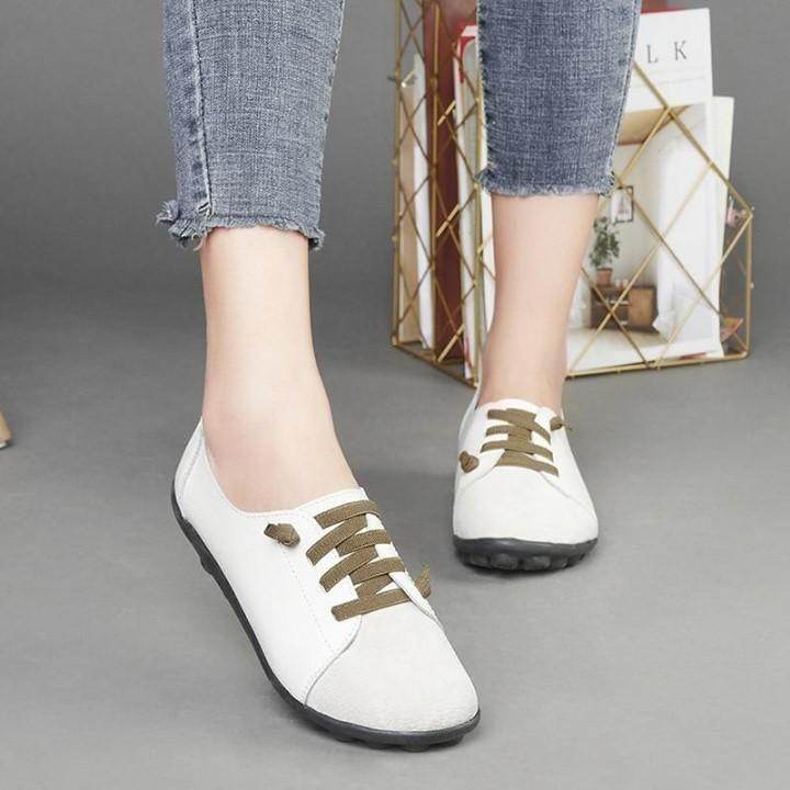 🔥 Women's Casual Shoes Women's Genuine Leather Mother Ladies Shoes Flats Loafers Ballerina Lace U - Touchy Style