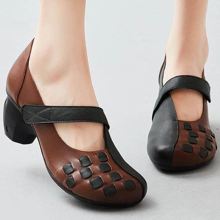 Women's Casual Shoes Retro Pumps Genuine Leather Hook & Loop Mixed Colors 2021 Handmade Concise Ladi - Touchy Style
