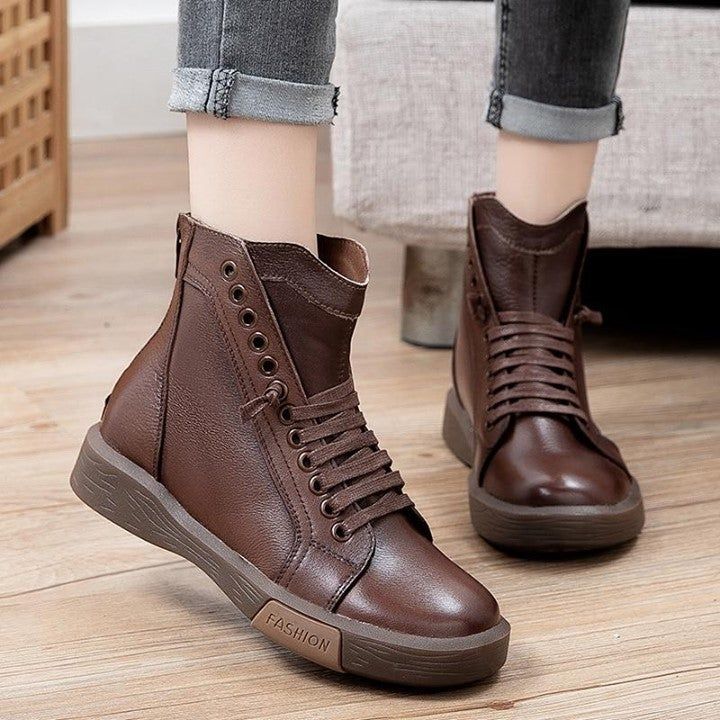 ✪ 2021 Autumn Winter New Genuine Leather Casual Women's Shoes Retro Handmade Women Ankle Boots wit - Touchy Style .