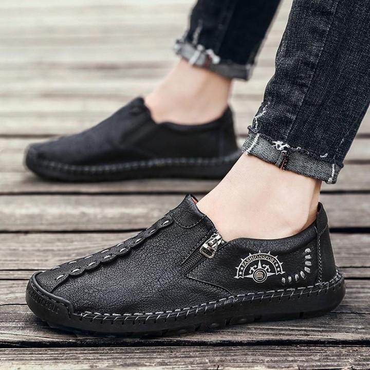 👟 $40.3 | JUNJARM New Casual Men Leather Shoes Men Loafers Shoes Split Leather Men Casual Shoes M - Touchy Style