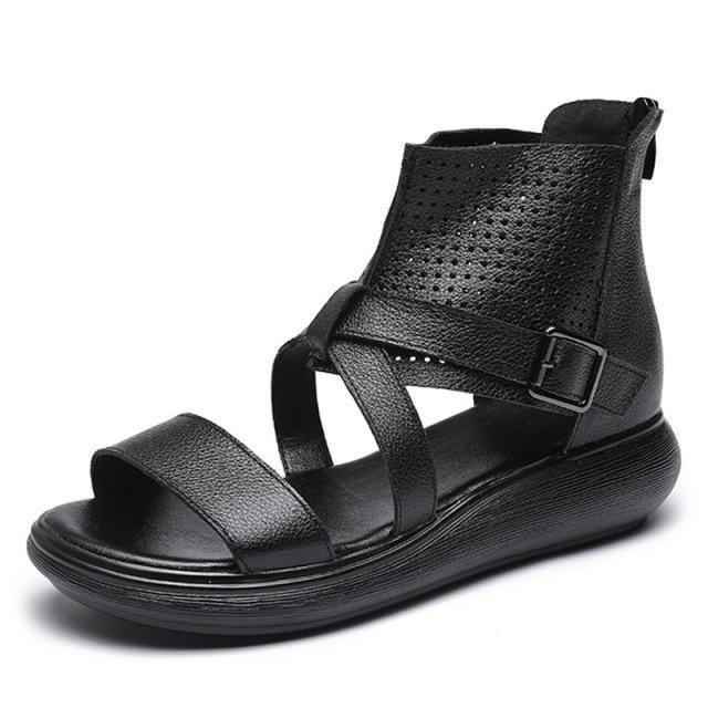 🔥 Women's Casual Shoes Genuine Leather Open Toe Roman Sandals Mid-heel Shoes . | $57.99 <br />
<b