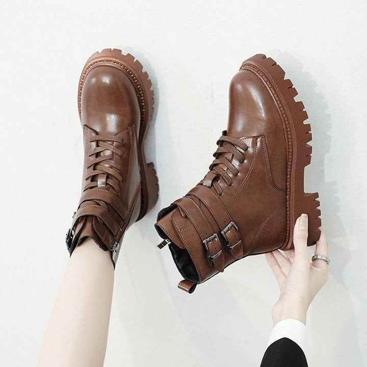 😍 Casual Shoes Winter black Boots Women Fashion Platform Ankle Boots Lace Up Combat Boots Woman W - Touchy Style