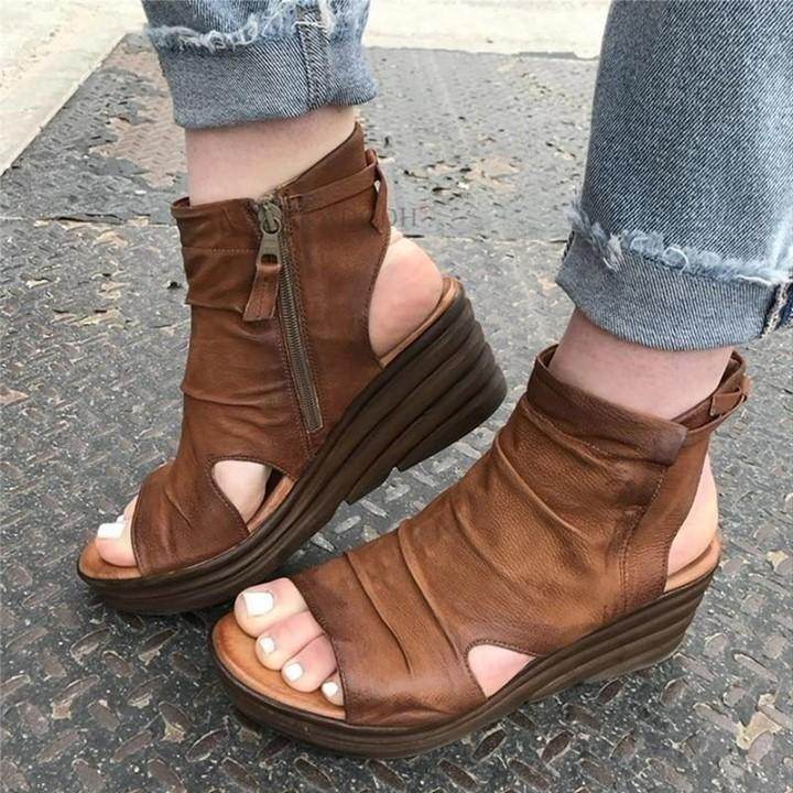 ☑️ $25.99 | Women's Casual Shoes Fashion 2021 High-top Increased Slope Heel Sandals Soft Leather - Touchy Style