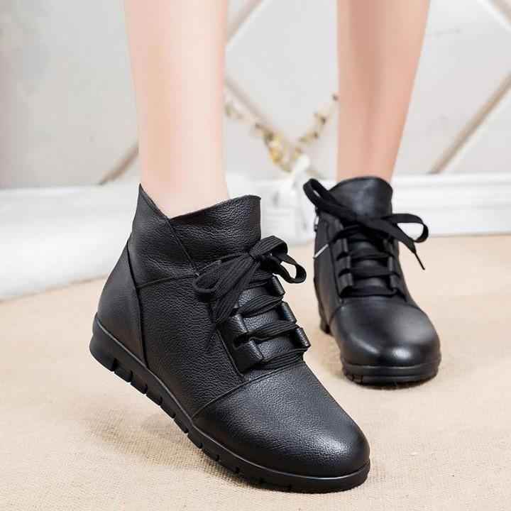 ⁌ Women's Casual Shoes Women's Genuine Leather Female Ladies Woman Shoes Boots Lace Up Plush Fur W - Touchy Style