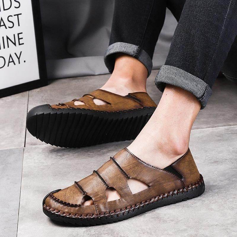 👟 $48.99 | Genuine Leather Flat Sandal Brown Men's Casual Shoes .<br />
<br />
➡️ Shipping co - Touchy Style